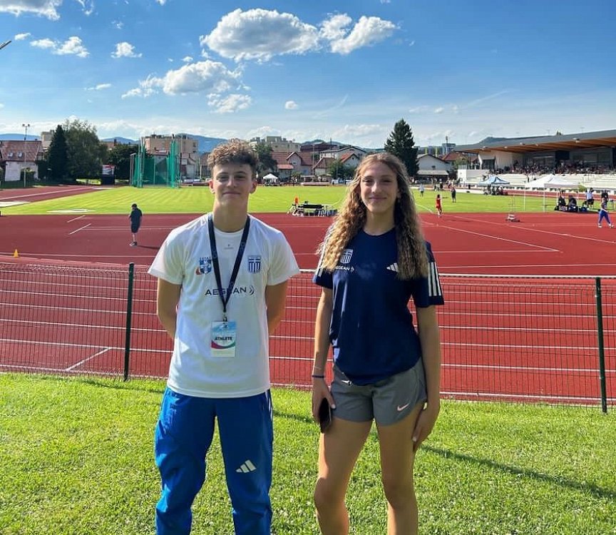 Evelyn Mitropoulou and Filippos Georgantas from the Deree Track & Field Academy at the top-8 of the U18 Balkan Championship in Maribor, Slovenia!